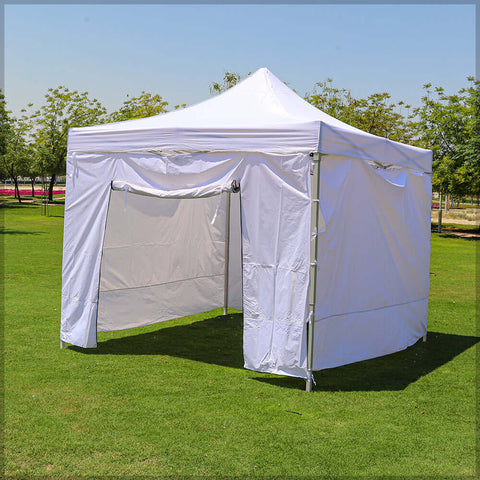 white tent with four side walls