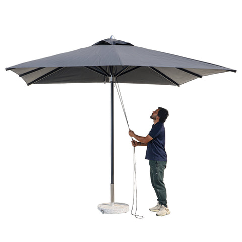 Square patio umbrella with base