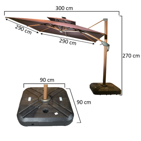 Double Top Deluxe Solar Powered LED Square Patio Umbrella.