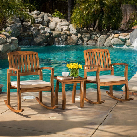 acacia rocking chair with cushions