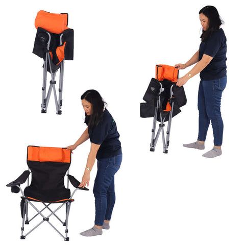 Foldable Camping Chair with Cup Holder , Pillow and Armrests