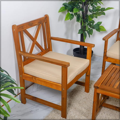 wooden outdoor sofa with cushions