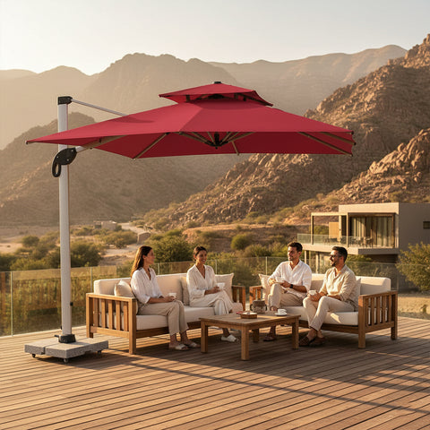 مظلة شمسية معلقة مقاس 3 أمتار × 3 أمتار بقاعدة رخامية تزن 80 كجم