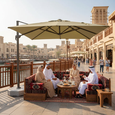 مظلة شمسية معلقة مقاس 3 أمتار × 3 أمتار بقاعدة رخامية تزن 80 كجم