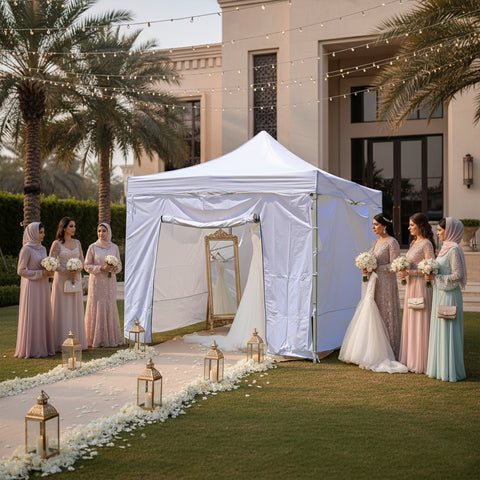 خيمة بيضاء مع غطاء جداري من 4 جوانب