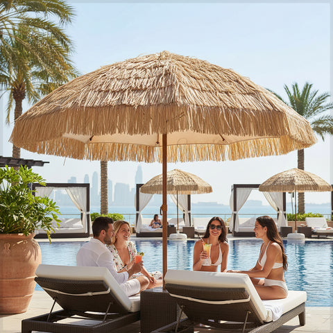 مظلة خارجية من القش على الطراز الهاواي بدون قاعدة (مظلة فقط)