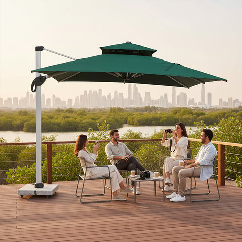 مظلة شمسية معلقة مقاس 3 أمتار × 3 أمتار بقاعدة رخامية تزن 80 كجم