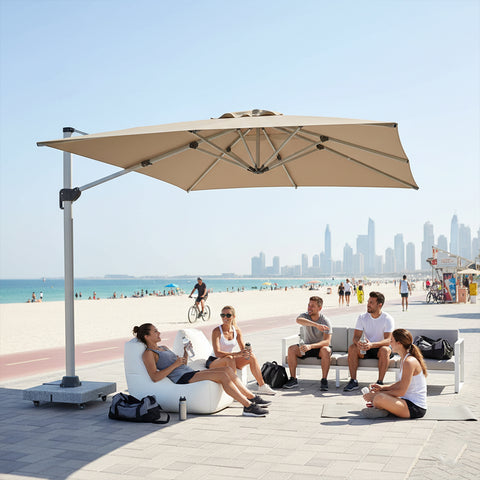 مظلة شمسية معلقة مقاس 3 أمتار × 3 أمتار بقاعدة رخامية تزن 80 كجم