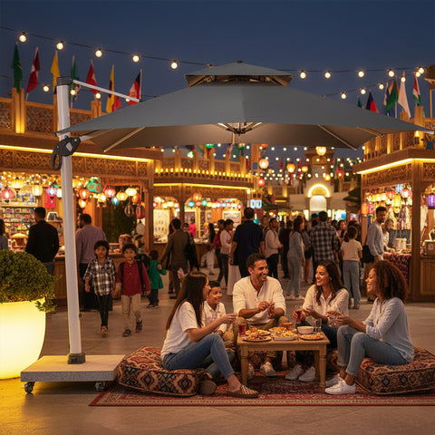 مظلة ذات تصميم علوي مزدوج وقاعدة رخامية تزن 150 كجم