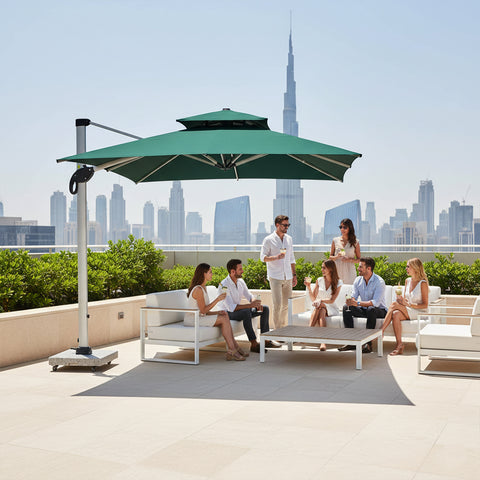 مظلة شمسية معلقة مقاس 3 أمتار × 3 أمتار بقاعدة رخامية تزن 80 كجم