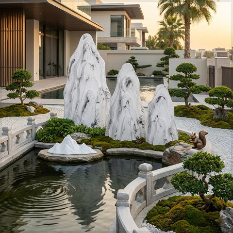 أحجار زخرفية للحديقة باللونين الأبيض والرمادي، مجموعة واحدة (أحجار فقط)