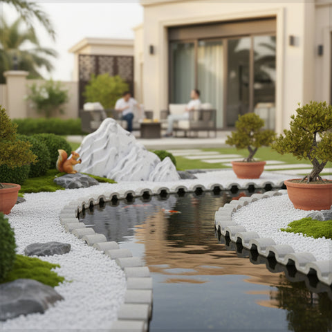 أحجار زخرفية للحديقة باللونين الأبيض والرمادي، مجموعة واحدة (أحجار فقط)