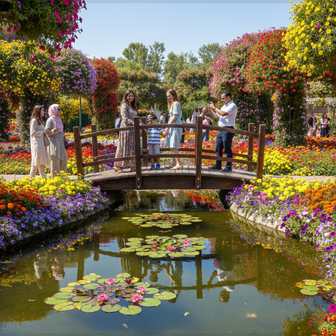 جسر قوس الحديقة الخشبي مع درابزين