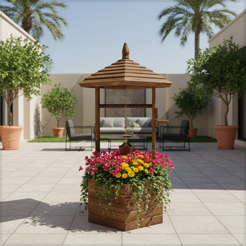 Decorative Wooden Wishing Well For Outdoor Yard Garden Decoration