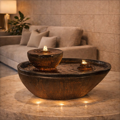 نافورة زين الطاولة ذات الطابقين مع الأضواء (نافورة فقط)