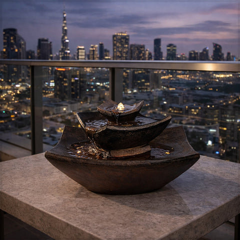 نافورة مياه أنيقة متعددة الطبقات مع أضواء