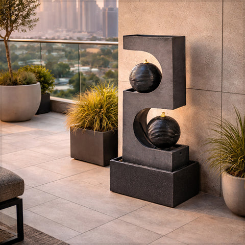 نافورة هندسية حديثة مع كرات مائية مزدوجة مع إضاءة ومضخة (نافورة فقط)