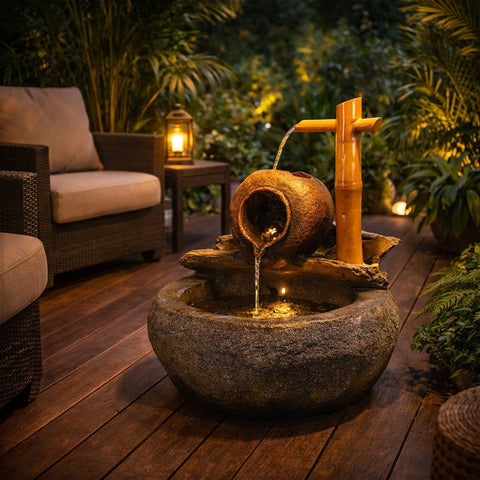 نافورة مياه من الخيزران مع أضواء (نافورة فقط)