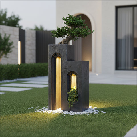 إضاءة ديكورية بأواني رمادية