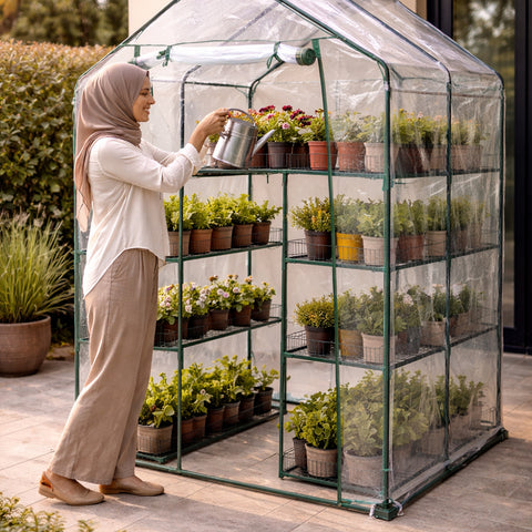 بيت أخضر به 8 أرفف متينة لزراعة النباتات أو الشتلات أو الأعشاب أو الزهور