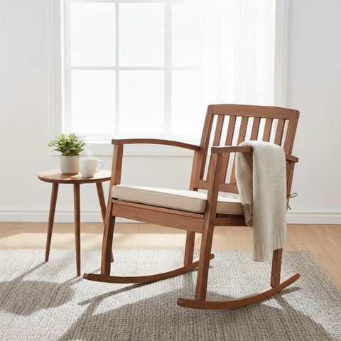 Single Piece Acacia Rocking Chair with Cushions(chair only)