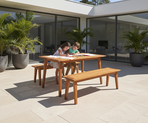 Outdoor Acacia Wood Table & Bench Set