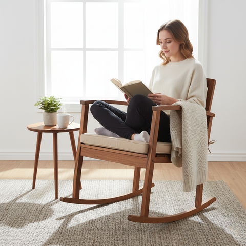 Single Piece Acacia Rocking Chair with Cushions(chair only)