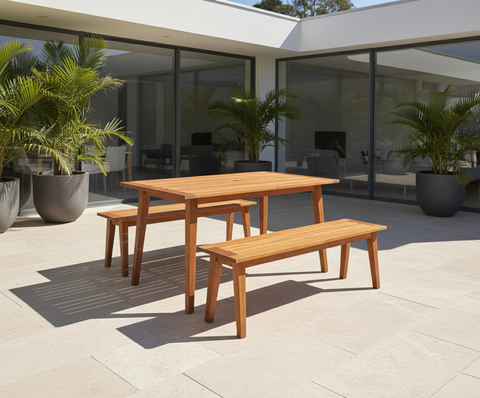 Outdoor Acacia Wood Table & Bench Set