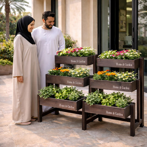 حامل نباتات من الخشب الصلب مستطيل الشكل مكون من 3 طبقات