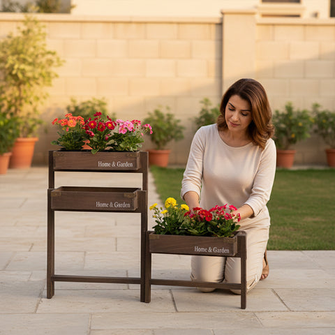 حامل نباتات من الخشب الصلب مستطيل الشكل مكون من 3 طبقات