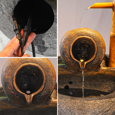 Outdoor bamboo fountain with pump