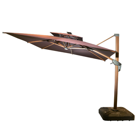 Double Top Deluxe Solar Powered LED Square Patio Umbrella.