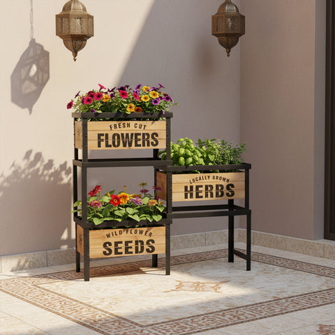 صندوق خشبي لزراعة 3 طبقات