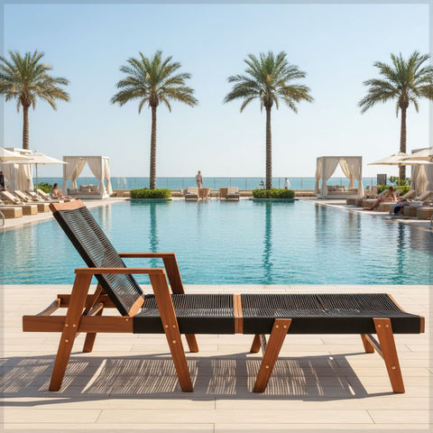 Classic Acacia Wood Outdoor Sun Lounger with Rope Design