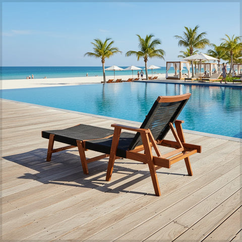 Classic Acacia Wood Outdoor Sun Lounger with Rope Design