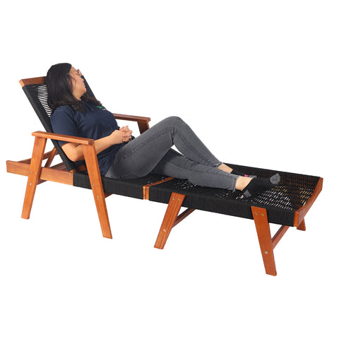Classic Acacia Wood Outdoor Sun Lounger with Rope Design