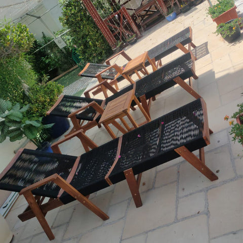 Classic Acacia Wood Outdoor Sun Lounger with Rope Design