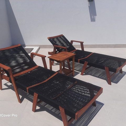 Classic Acacia Wood Outdoor Sun Lounger with Rope Design