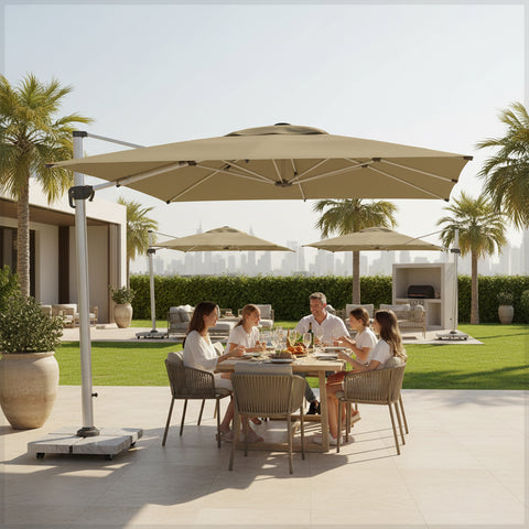 3.5m x 3.5m Outdoor Cantilever Square Umbrella with 120kg Marble Base with assembly