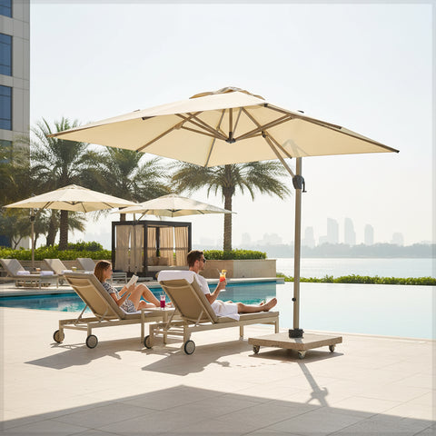 3.5m x 3.5m Outdoor Cantilever Square Umbrella with 120kg Marble Base with assembly