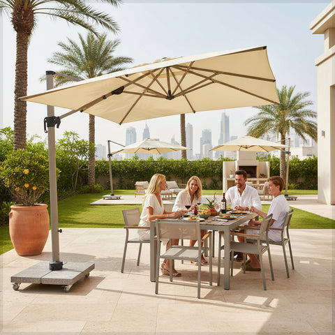 3.5m x 3.5m Outdoor Cantilever Square Umbrella with 120kg Marble Base with assembly