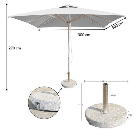 Square Umbrella with Round Marble Base