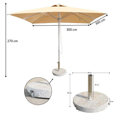 Square Umbrella with Round Marble Base