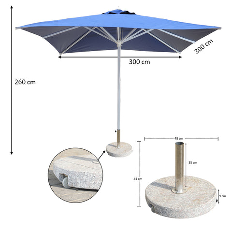 3m x 3m Square Umbrella with Round Marble Base