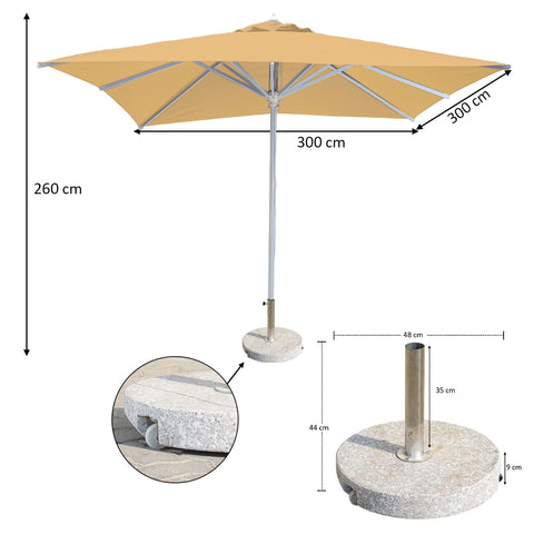 3m x 3m Square Umbrella with Round Marble Base