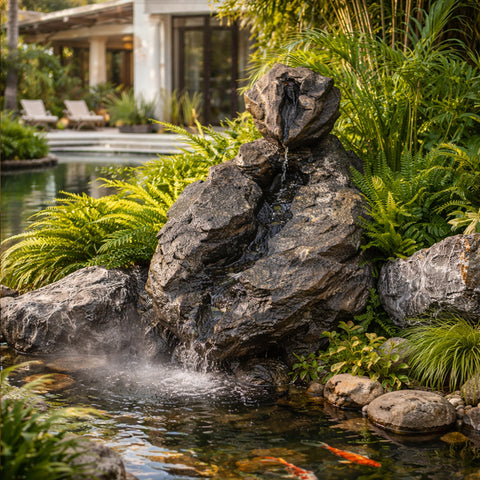 شلال ذاتي الاحتواء على تيار حجري محاكي (نافورة فقط)