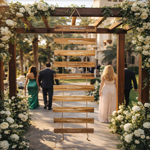 لافتة سلم زفاف مزخرفة (سلم خشبي فقط)