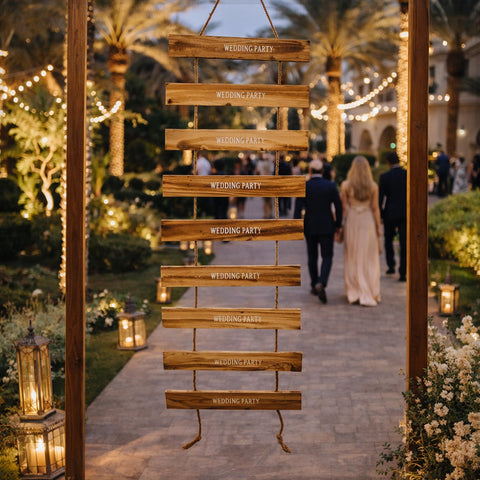 لافتة سلم زفاف مزخرفة (سلم خشبي فقط)