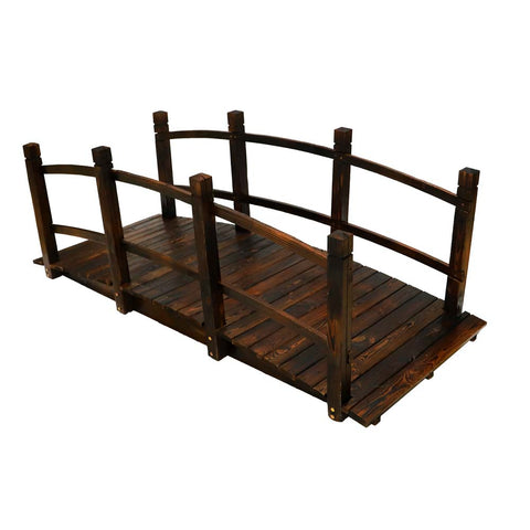 wooden garden arc bridge with railings