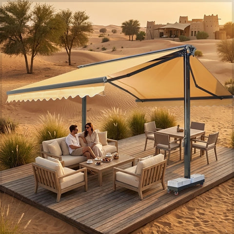 Double-Sided Freestanding Retractable Awning – Heavy-Duty Outdoor Sun Shade with Assembly